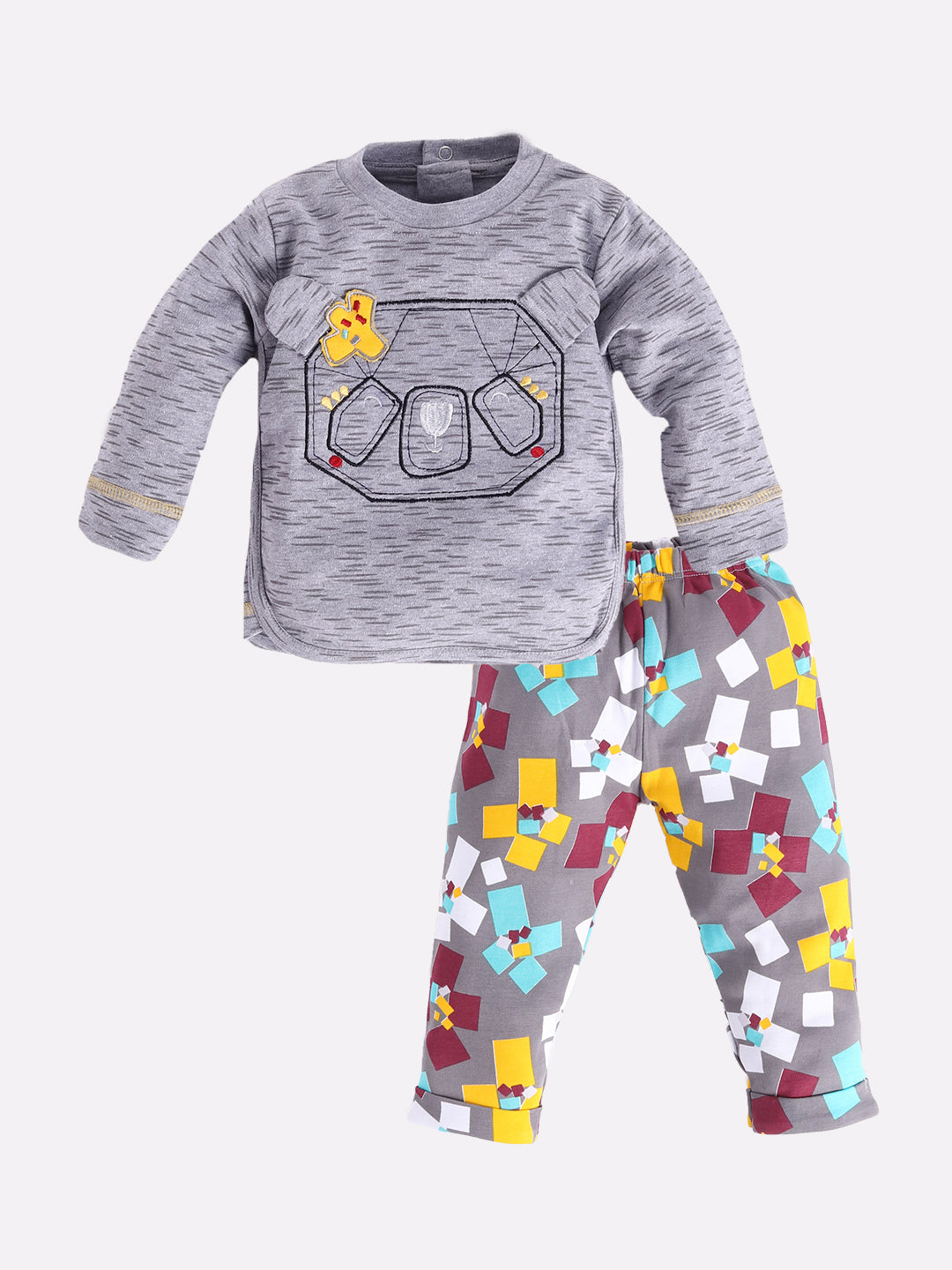 Unisex Baby Cotton Solid Top And Pajama Set GREY MEL
