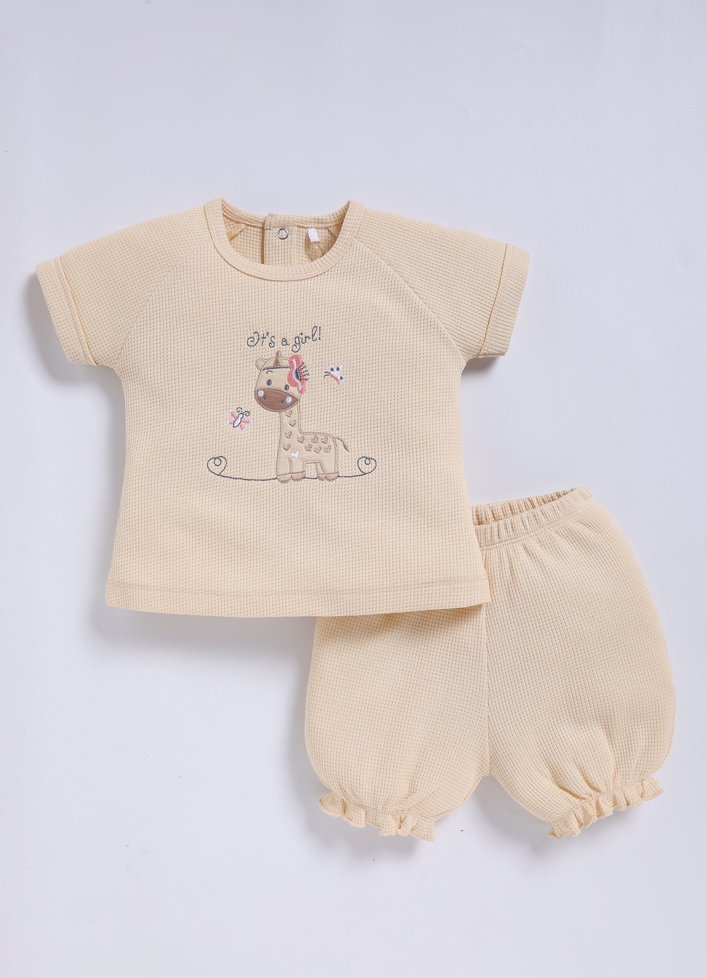 Half-Sleeve Top & Bottom For Girls - Cream It's a Girl