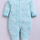 Baby Boy Full Sleeves Footed Romper– Geometric Stripe Print in Aqua Blue with Snap Button Closure