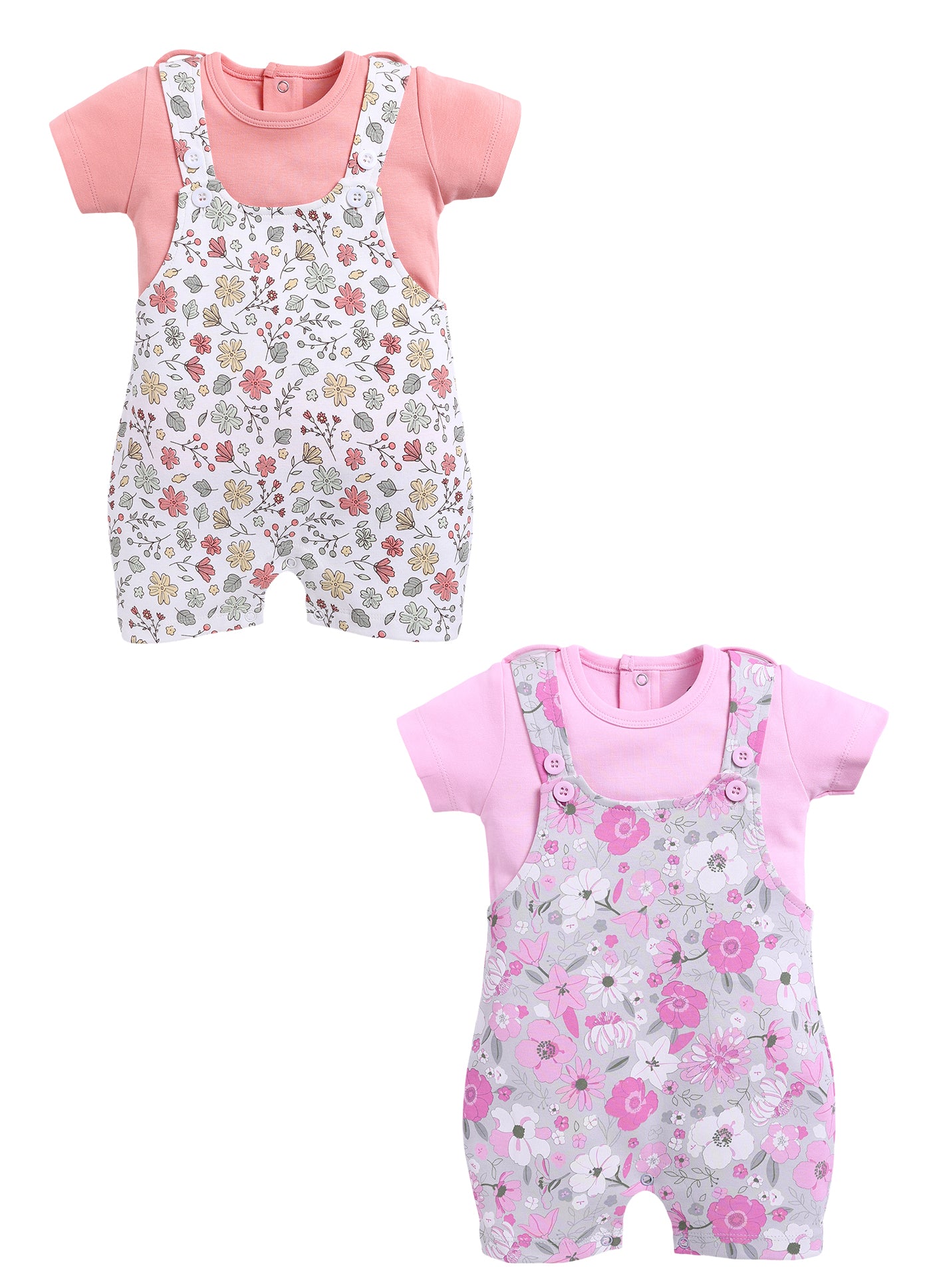 Half Sleeve Dungaree for Girls - Teal & Pink