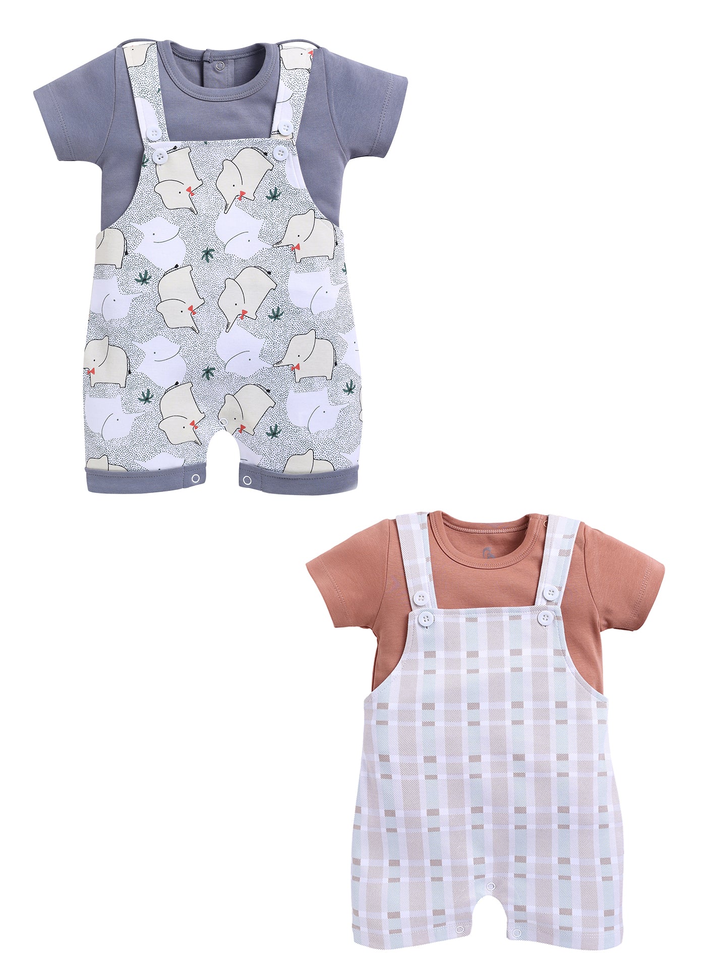 Half Sleeve Dungaree for Boys - Light Green & Tan
