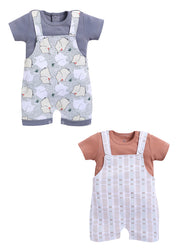 Half Sleeve Dungaree for Boys - Light Green & Tan