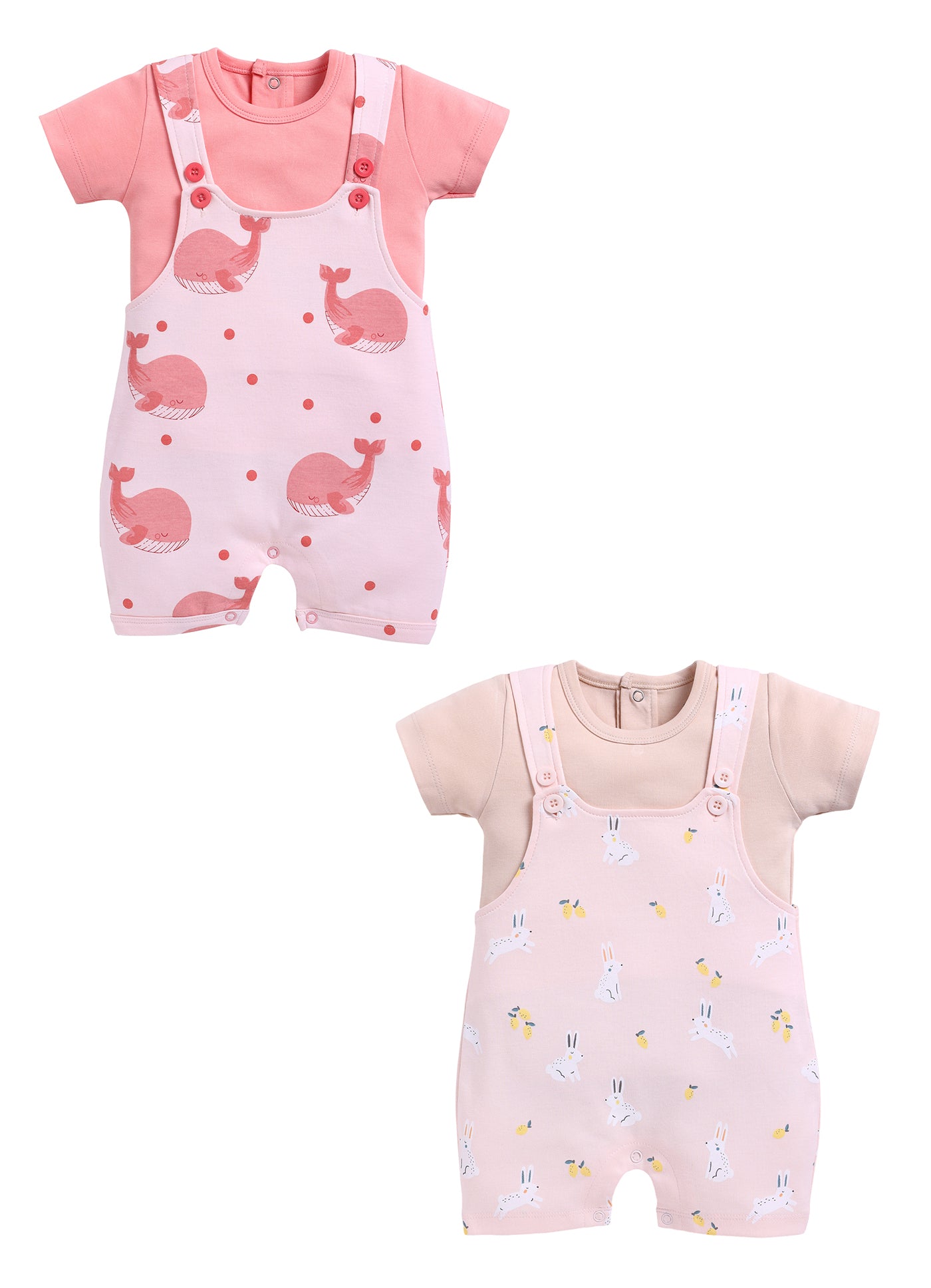 Half Sleeve Dungaree for Girls - Salmon & Rose