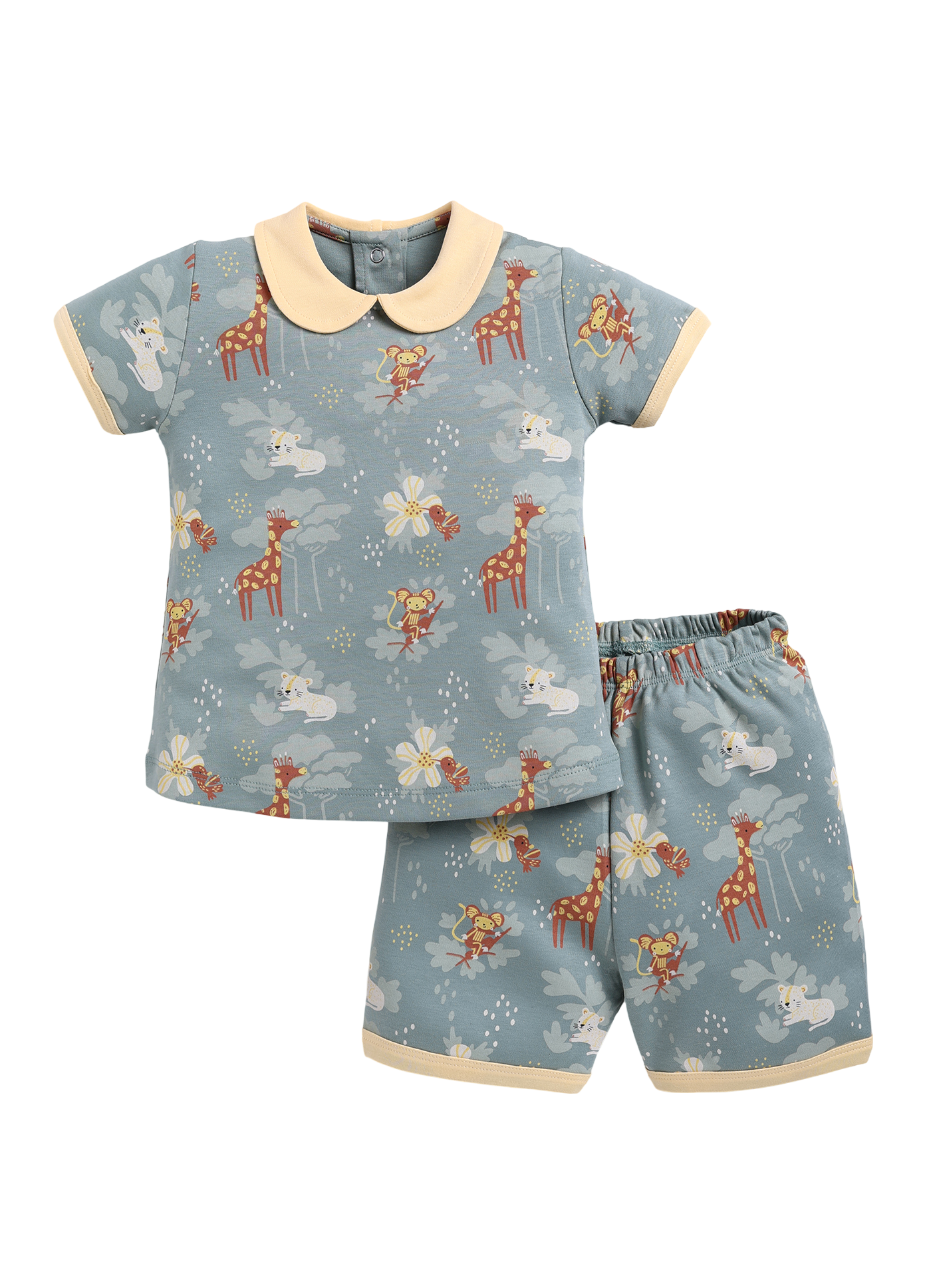 Half Sleeve Top & Bottom for Girls - Olive