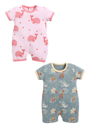 Half Sleeve Romper for Girls - Salmon & Olive