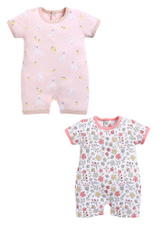 Half Sleeve Romper for Girls - Teal & Rose