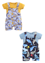 Half Sleeve Dungaree for Boys - Yellow & Navy