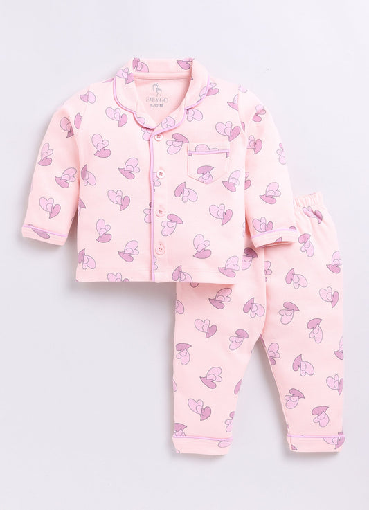 Cute Baby Girl Full Sleeve Night Suit-PEACH