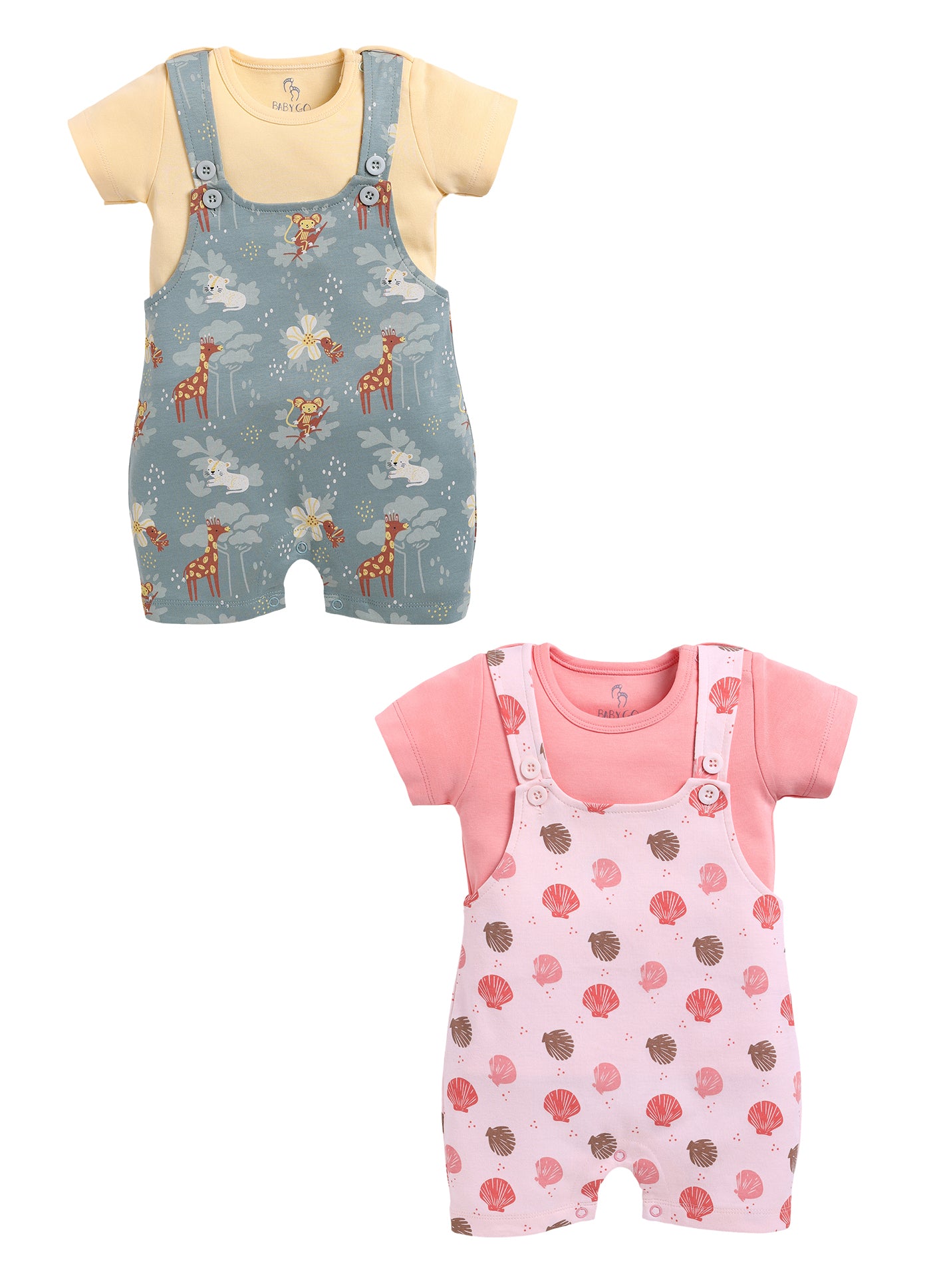 Half Sleeve Dungaree for Girls - Coral & Olive