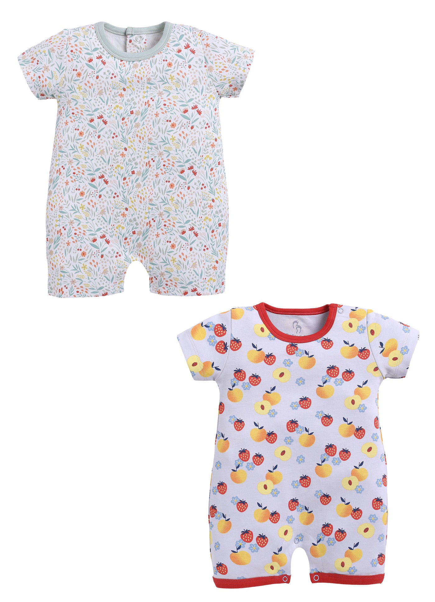 Half Sleeve Romper for Girls - Mint & Peach