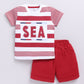 Baby Boy SEA Printed & Nautical Stripes Half T-Shirt and Shorts Set-Red