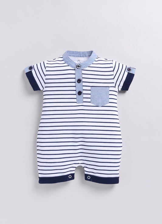 Baby Boy Striped Summer Romper - Navy