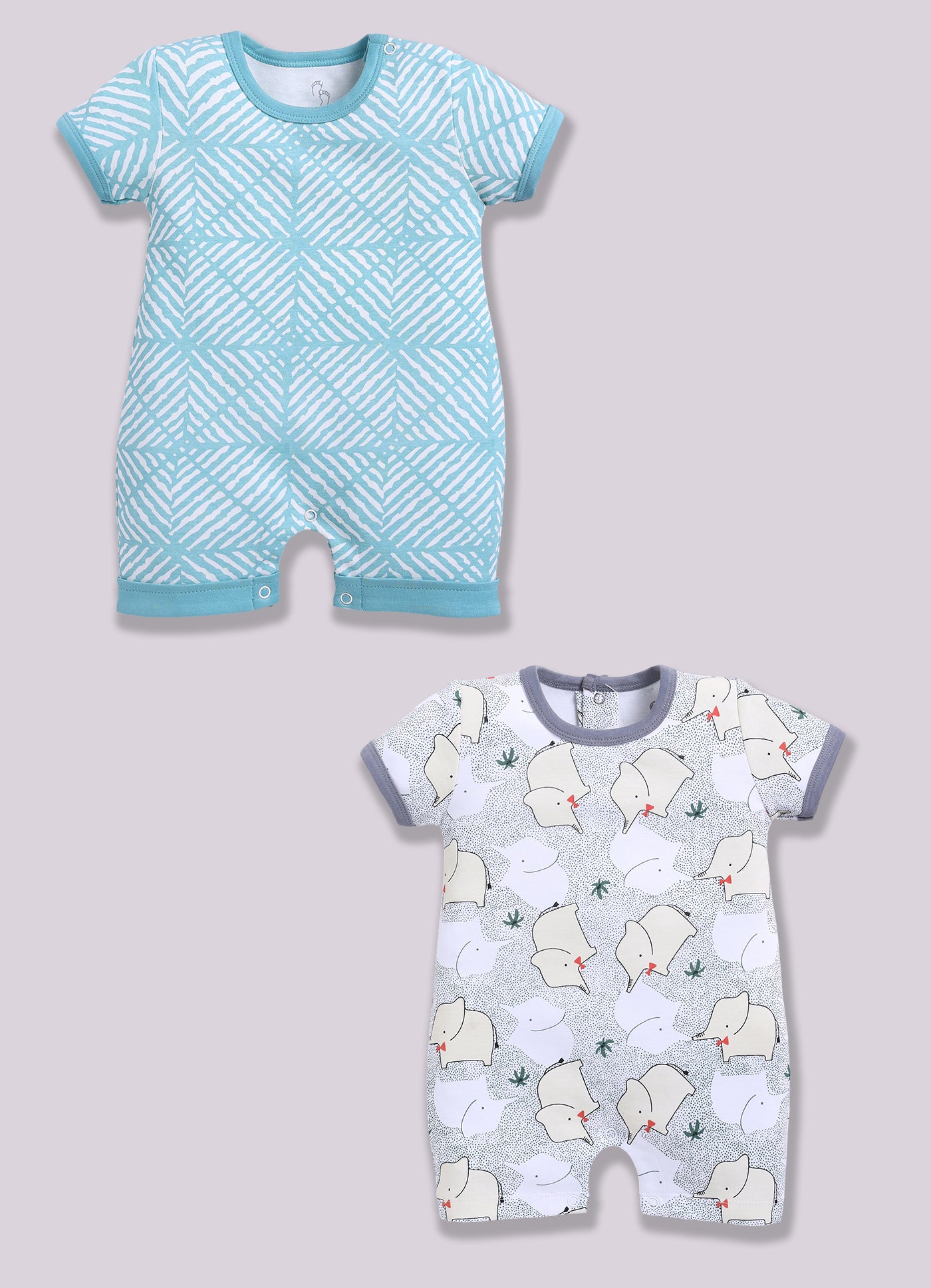 Half Sleeve Romper for Boys - Light Green & Sea Green