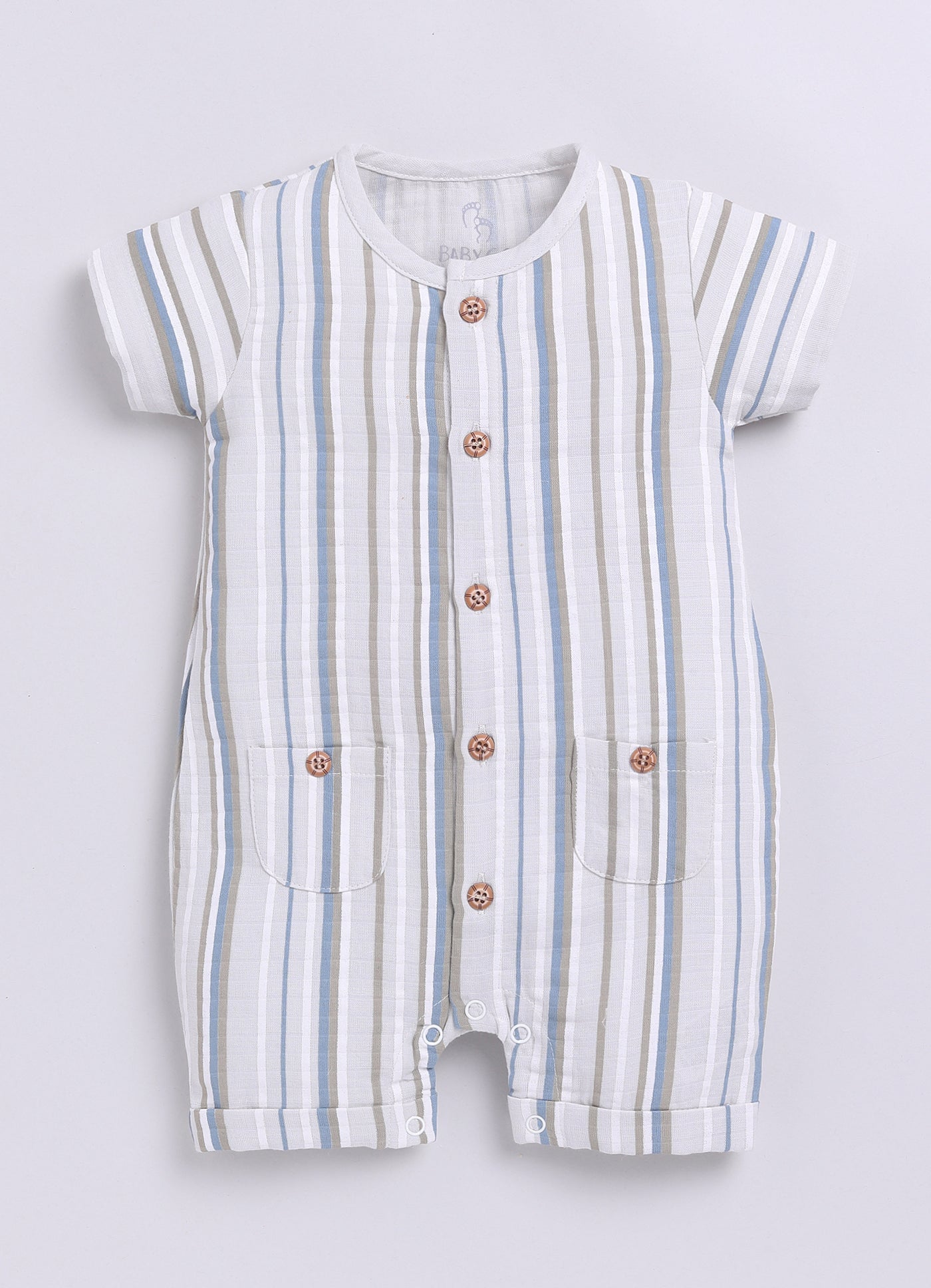 Multi Color Striped Baby Boy Half Sleeves Romper-BEIGE