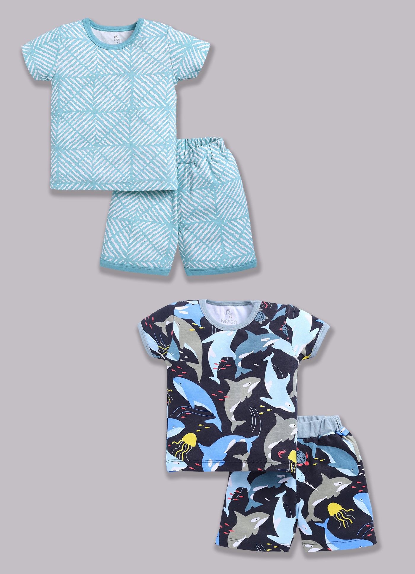 Half Sleeve Top & Bottom for Boys - Sea Green & Navy