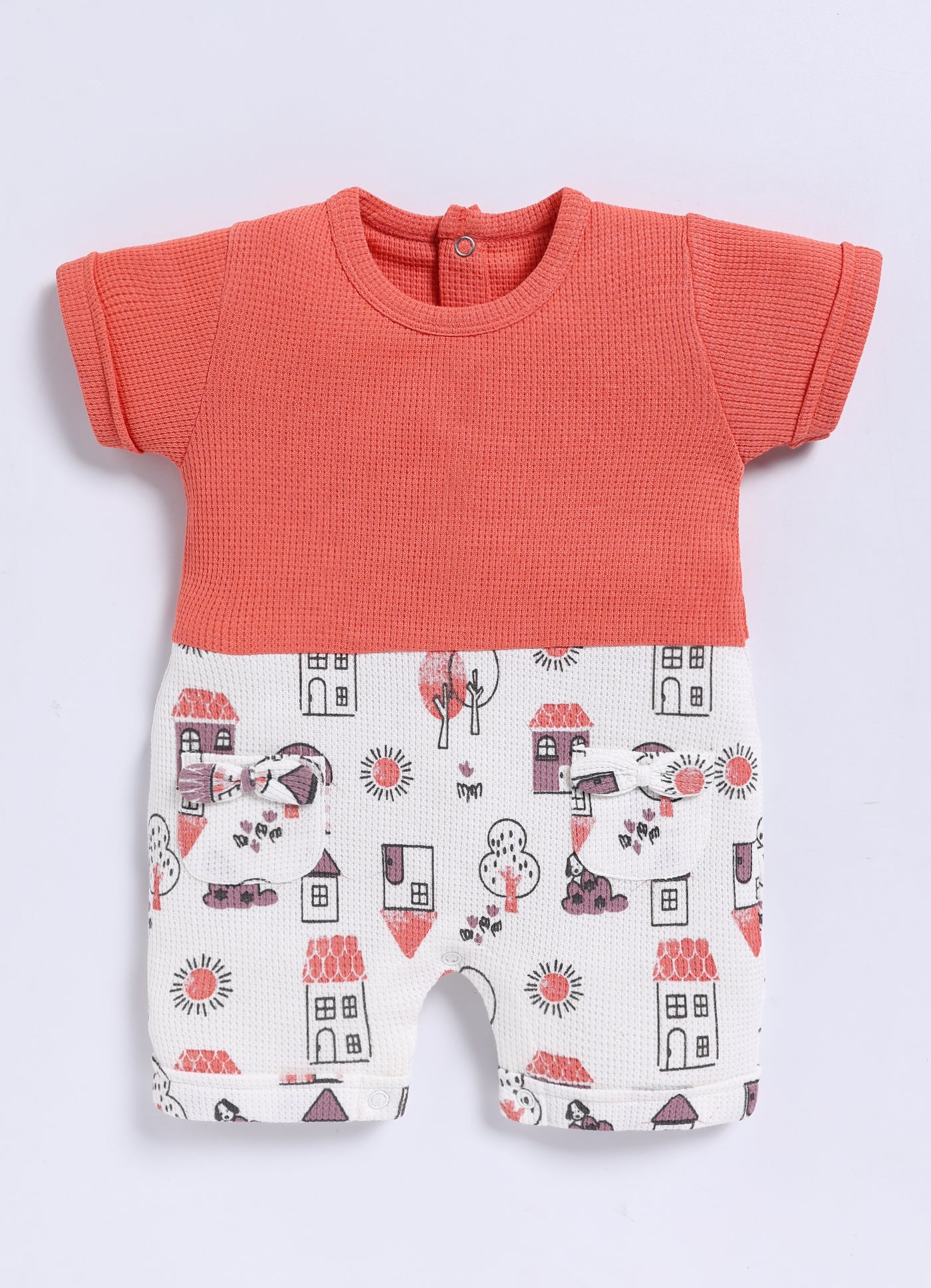 Half-Sleeve Romper for Girls – Peach Little Town Charm