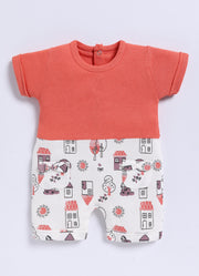 Half-Sleeve Romper for Girls – Peach Little Town Charm