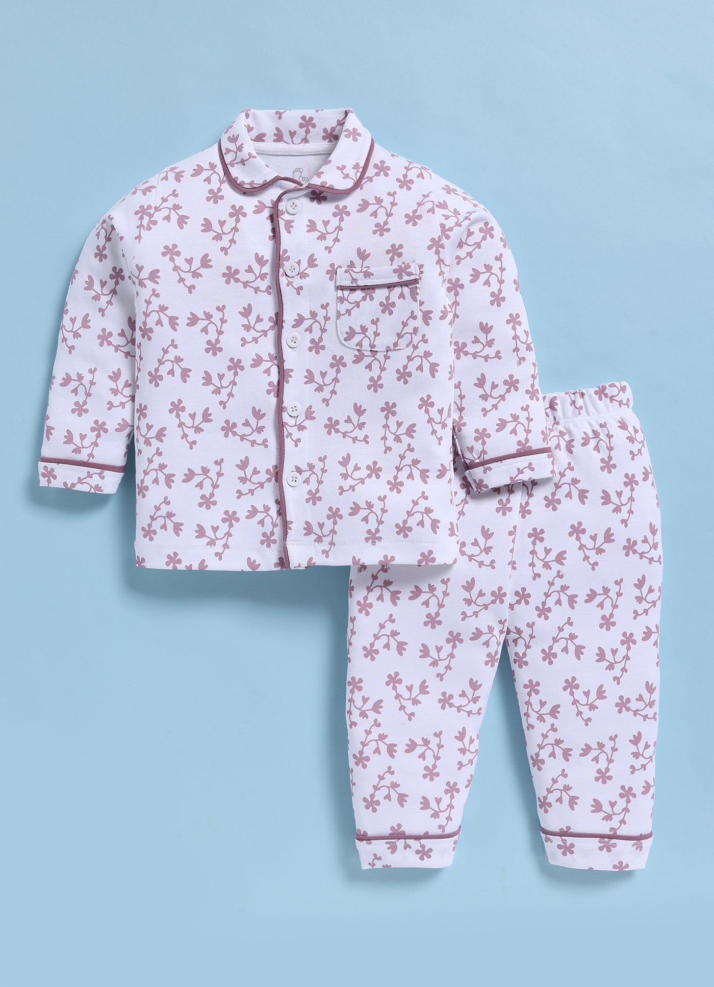 Full-Sleeve Nightsuits for Girls - Purple Floral Charm
