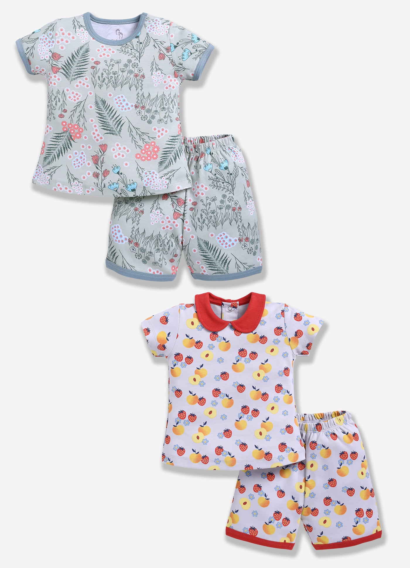 Half-Sleeve Top & Bottom For Girls - Peach & Sage