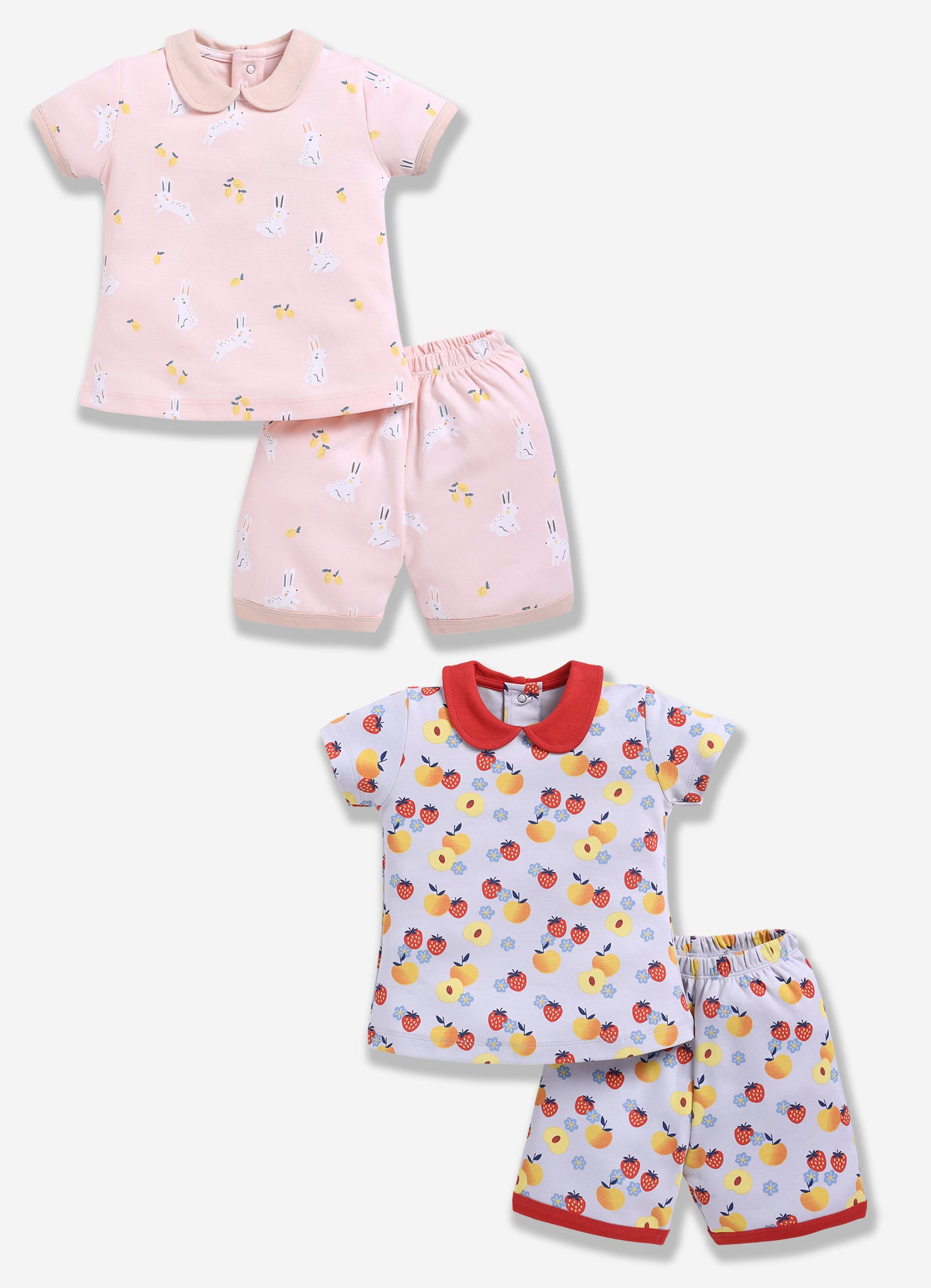 Half-Sleeve Top & Bottom For Girls - Peach & Rose