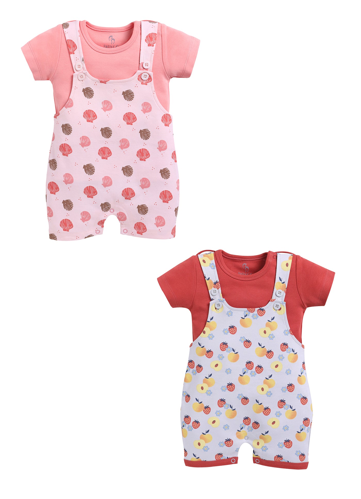 Half Sleeve Dungaree for Girls - Peach & Coral