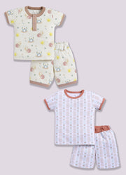Half Sleeve Top & Bottom for Boys - Beige & Tan