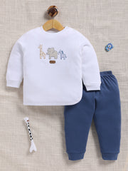 Top & Bottom for Boys - Navy Blue Animal Embroidered