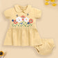 Baby Girl Peter Pan Collar Dress with Flowers & Bees-BEIGE