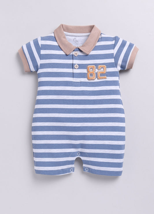 Short Sleeve Striped Polo Baby Boy Romper - Navy Blue