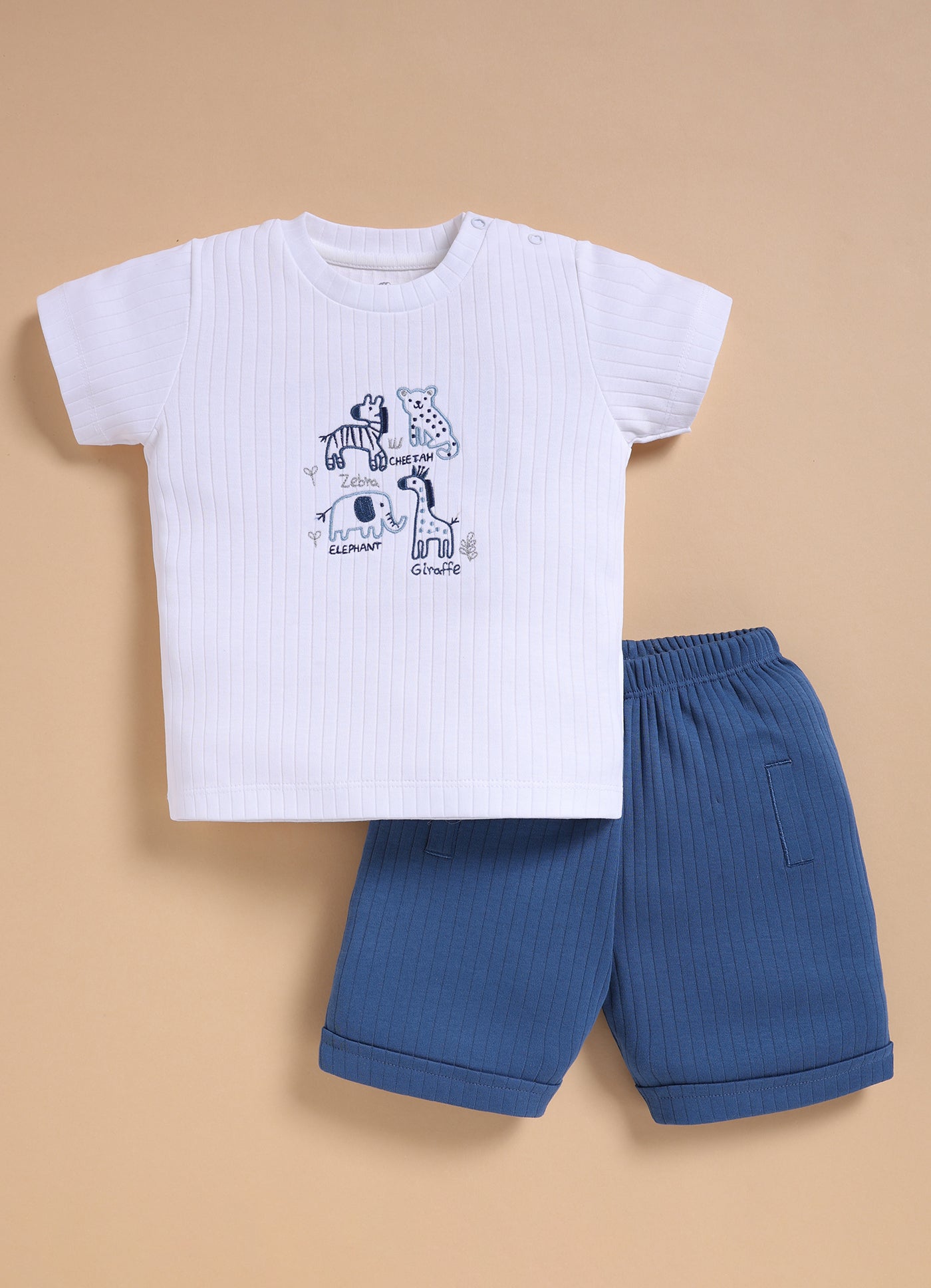 Half-Sleeve Top & Bottom For Boys - Navy Blue Cute Animals