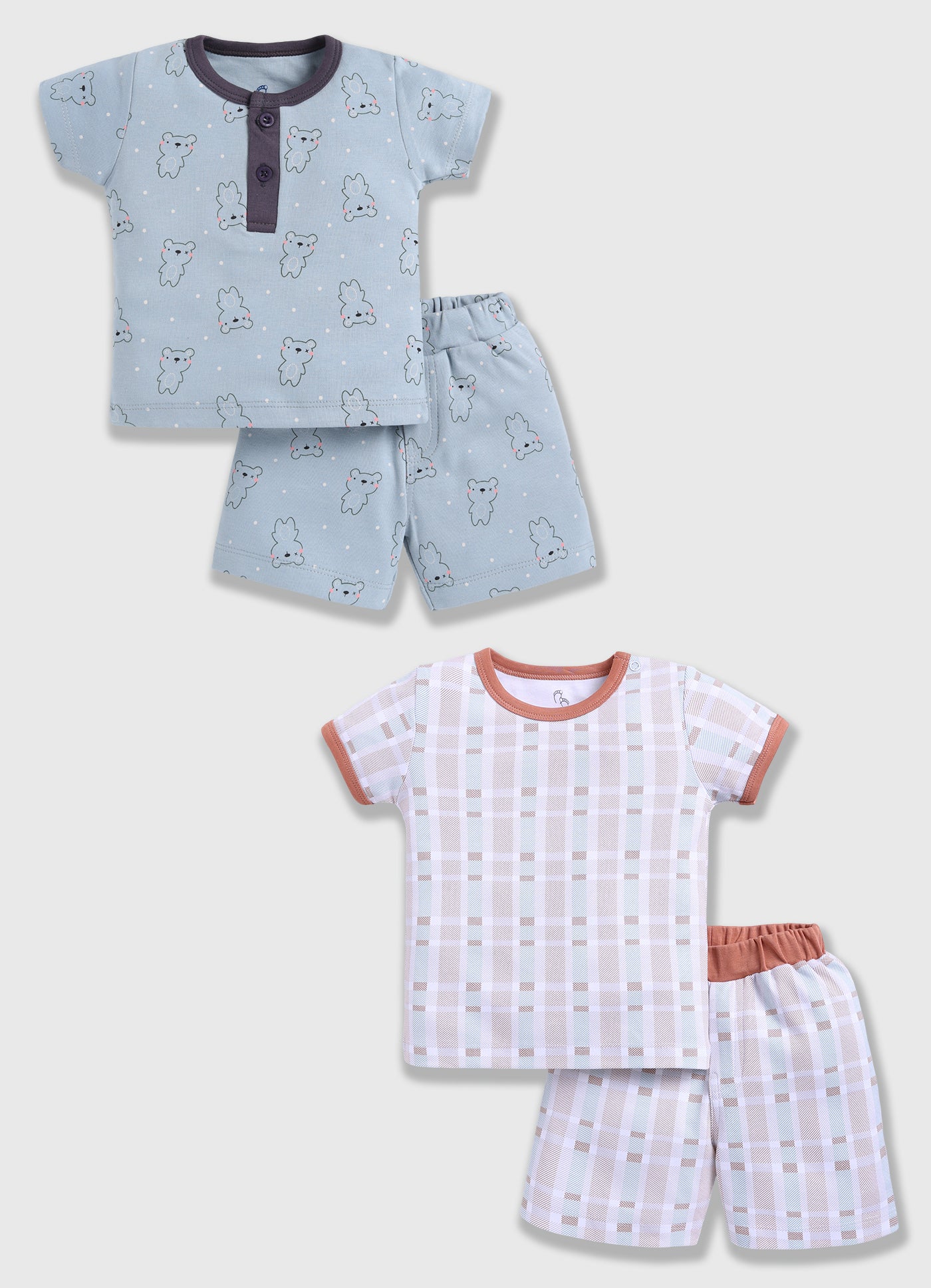 Half Sleeve Top & Bottom for Boys - Slate Grey & Tan