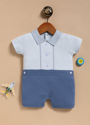 Half-Sleeve Romper for Boys – Dark Blue Buttoned Up