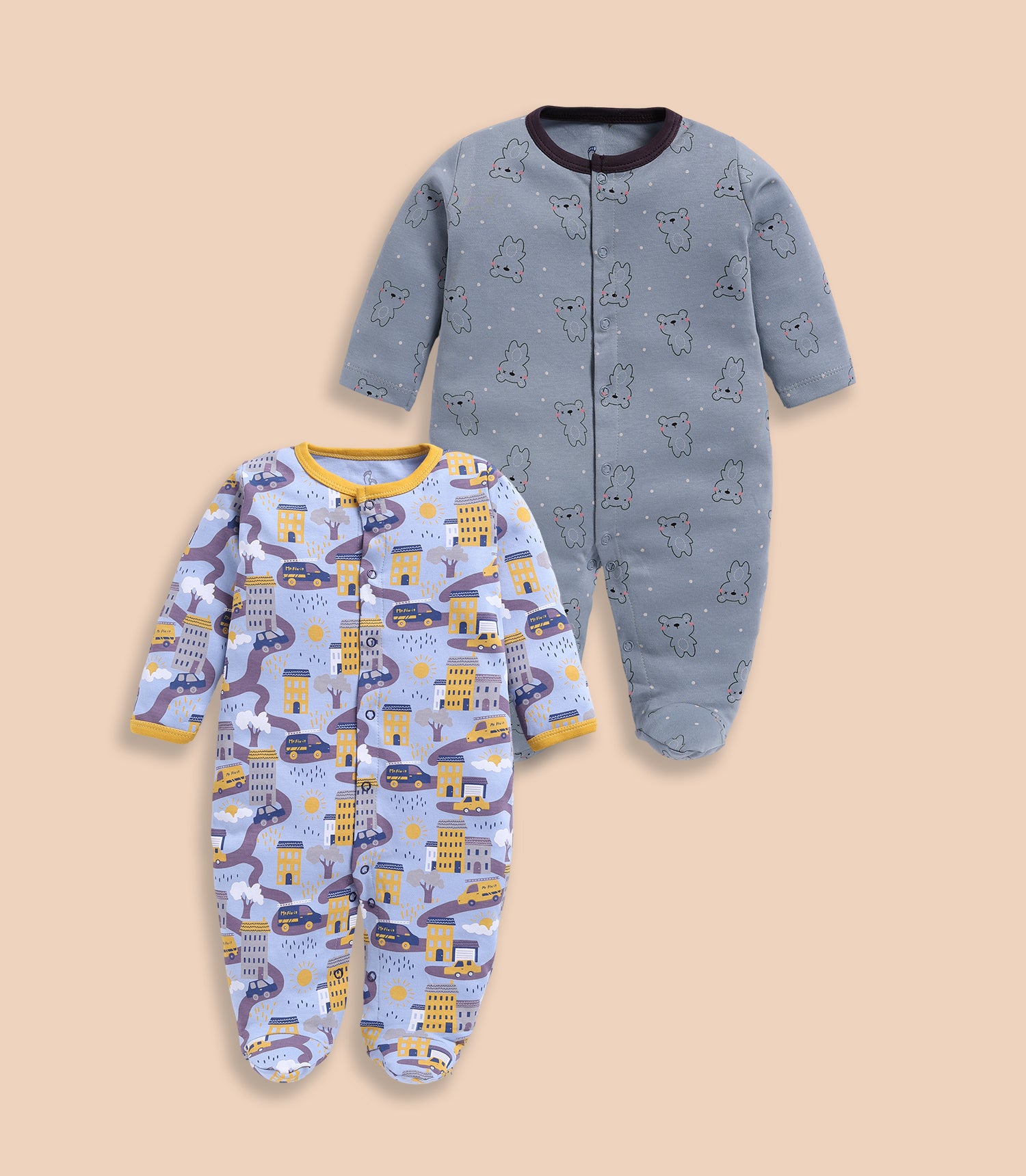 Full Sleeve Romper - Slate Grey & Yellow
