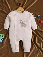 Full Sleeve Romper for Boys – Cream Dinosaur Graphic Side-Snap