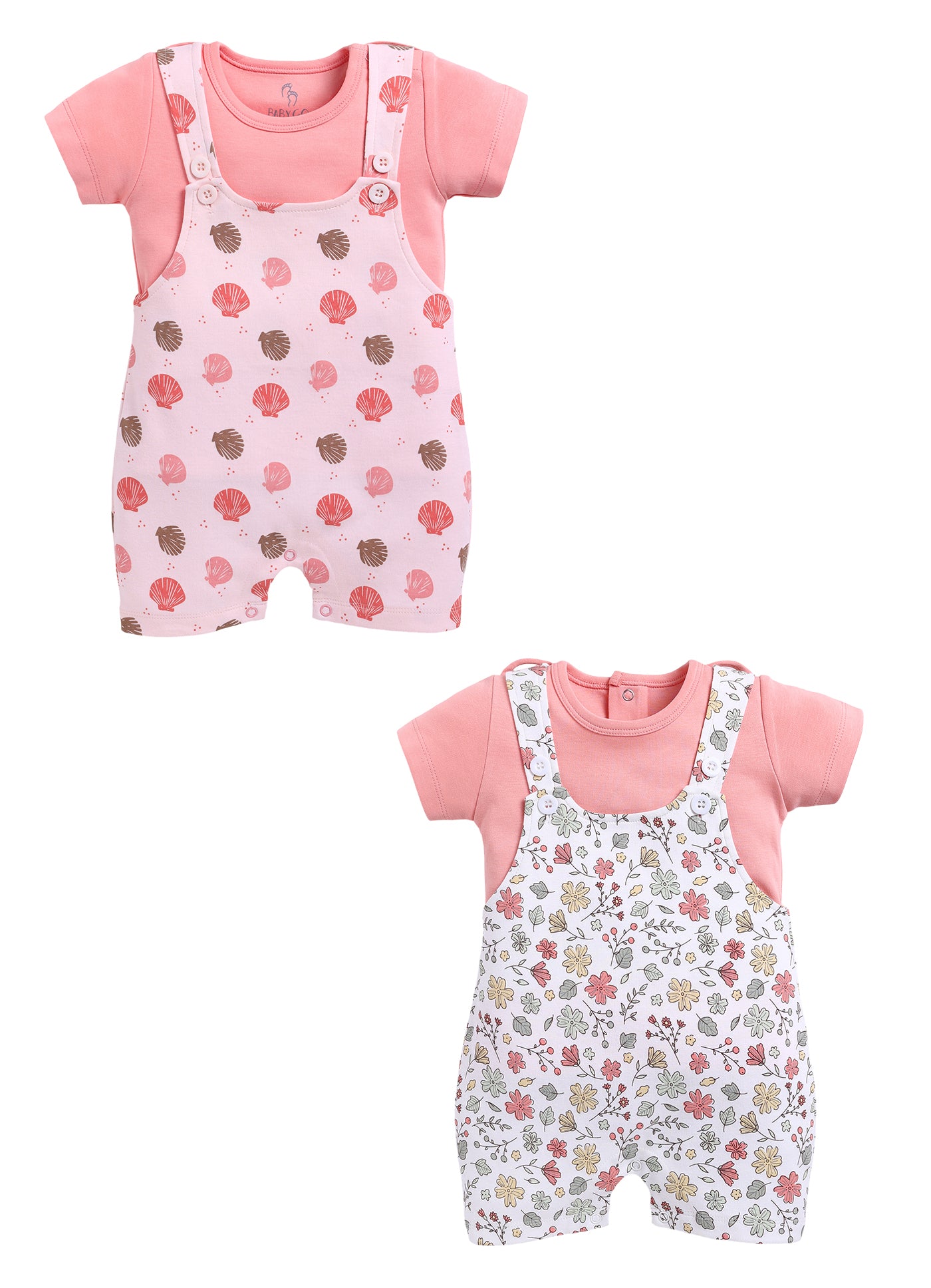 Half Sleeve Dungaree for Girls - Teal & Coral