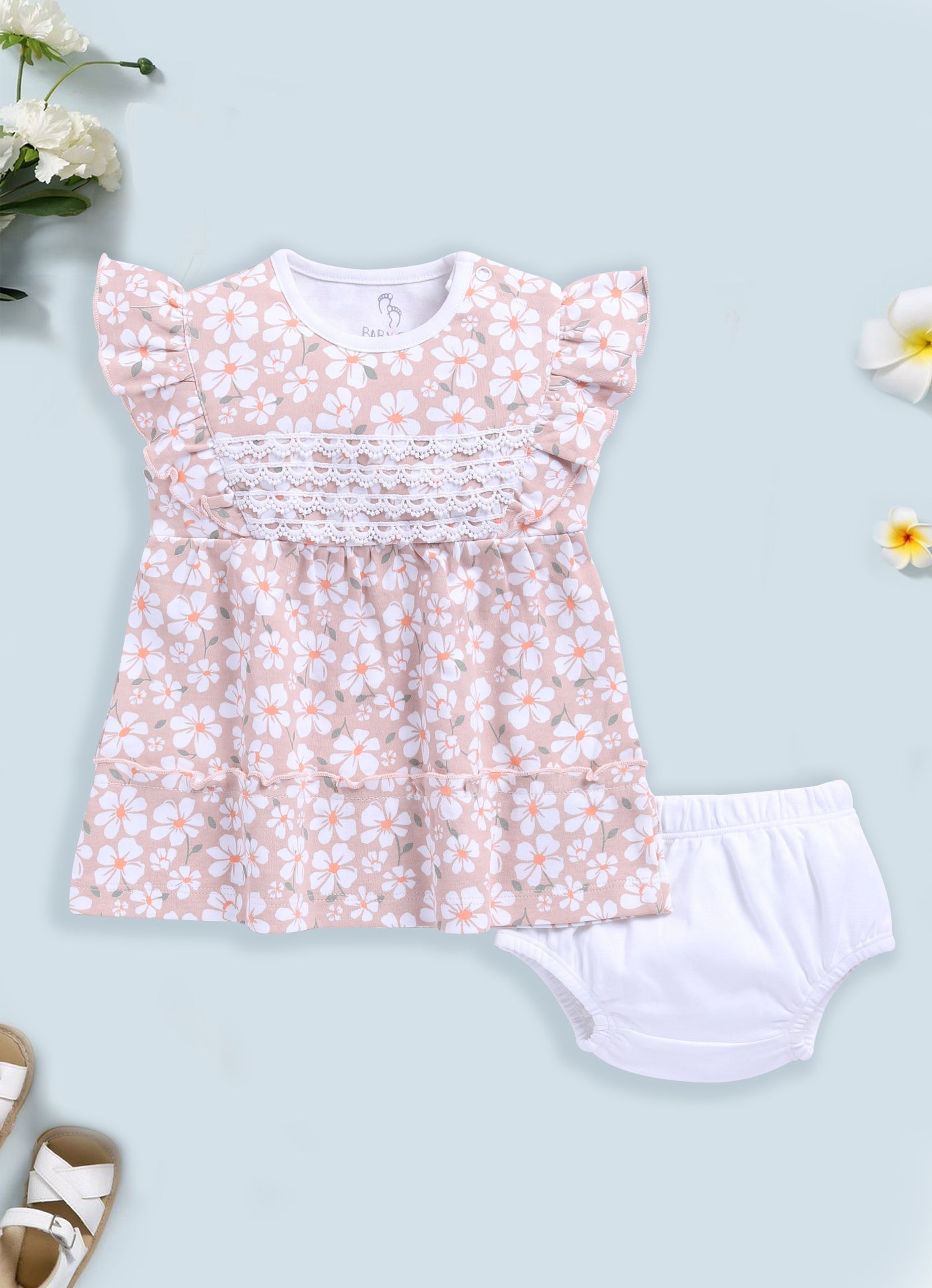 Baby Girl Floral Print Ruffle Sleeve Dress & Panty Set-MOUVE