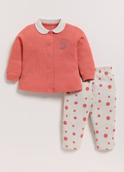 Full-Sleeve Top & Bottom For Girls - Peach Elephant