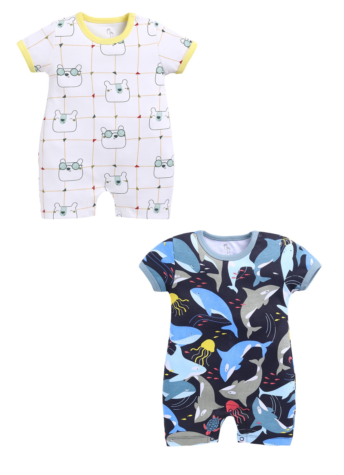 Half Sleeve Romper for Boys - Green & Navy