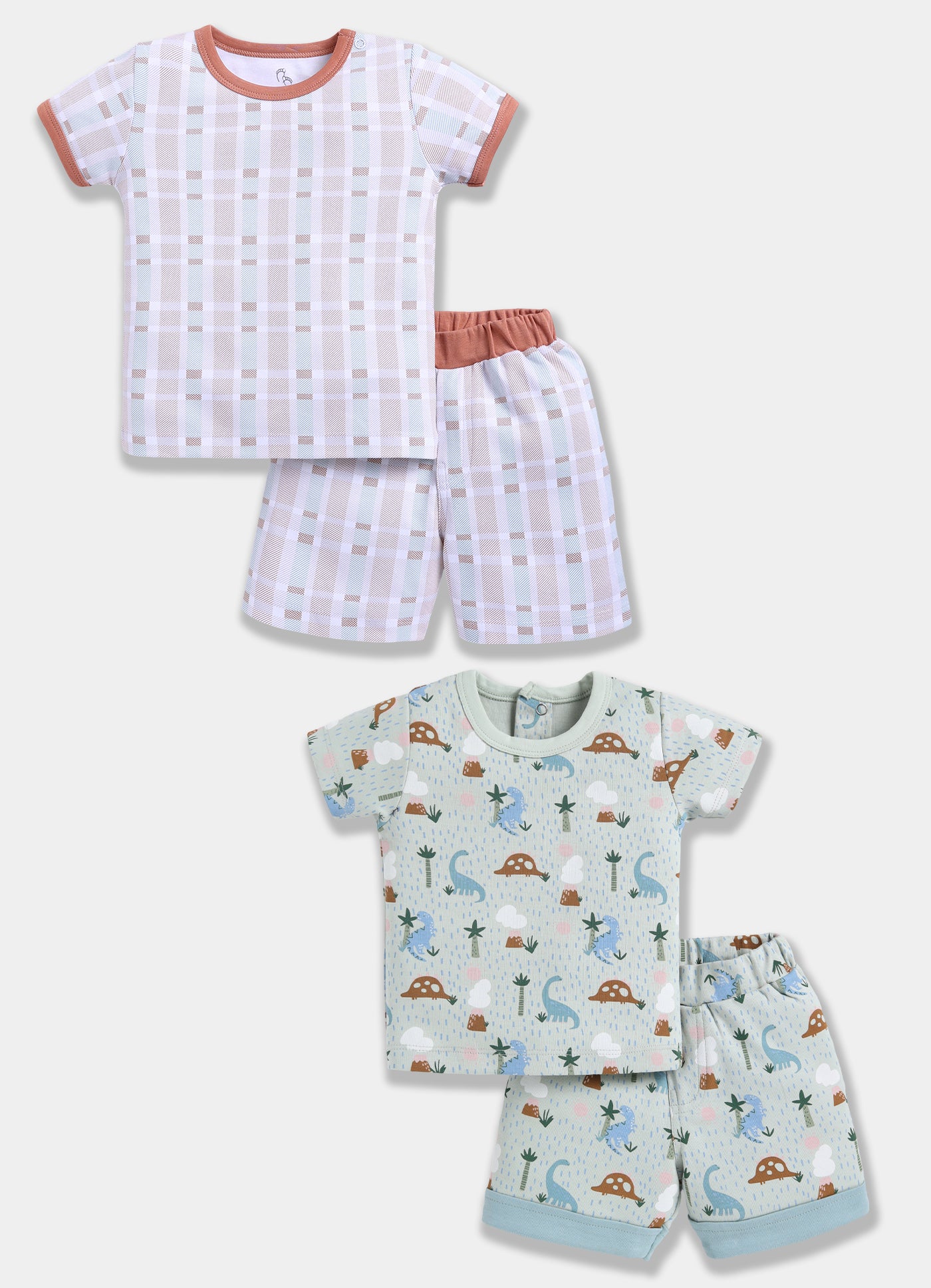 Half Sleeve Top & Bottom for Boys - Pista Green & Tan