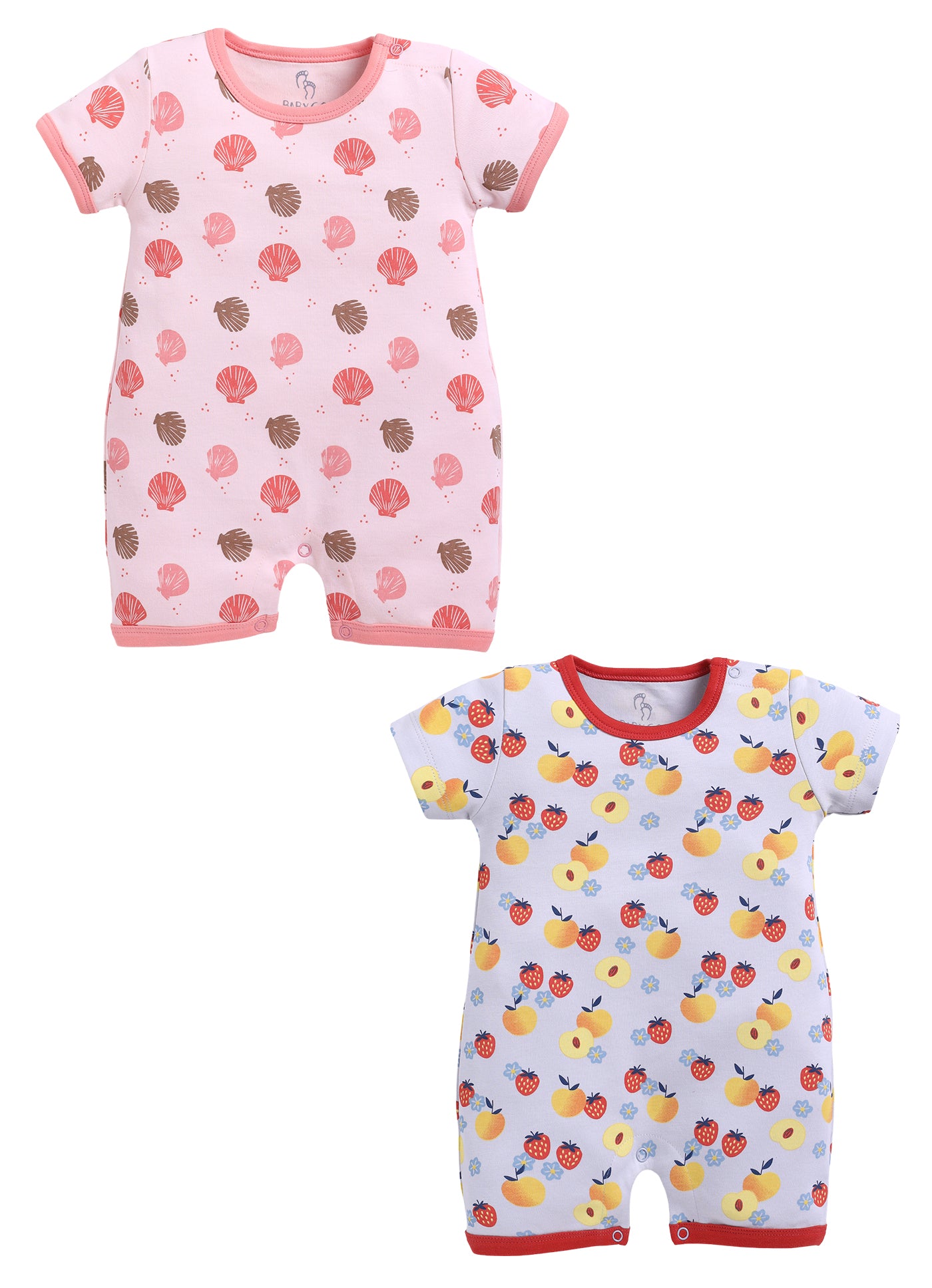 Half Sleeve Romper for Girls - Peach & Coral