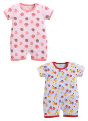 Half Sleeve Romper for Girls - Peach & Coral