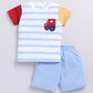 Multi Color Striped Baby Boy Half T Shirt & Short Set-Blue