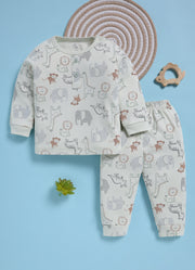 Full-Sleeve Top & Bottom For Boys - Green Cyan Cute Animals
