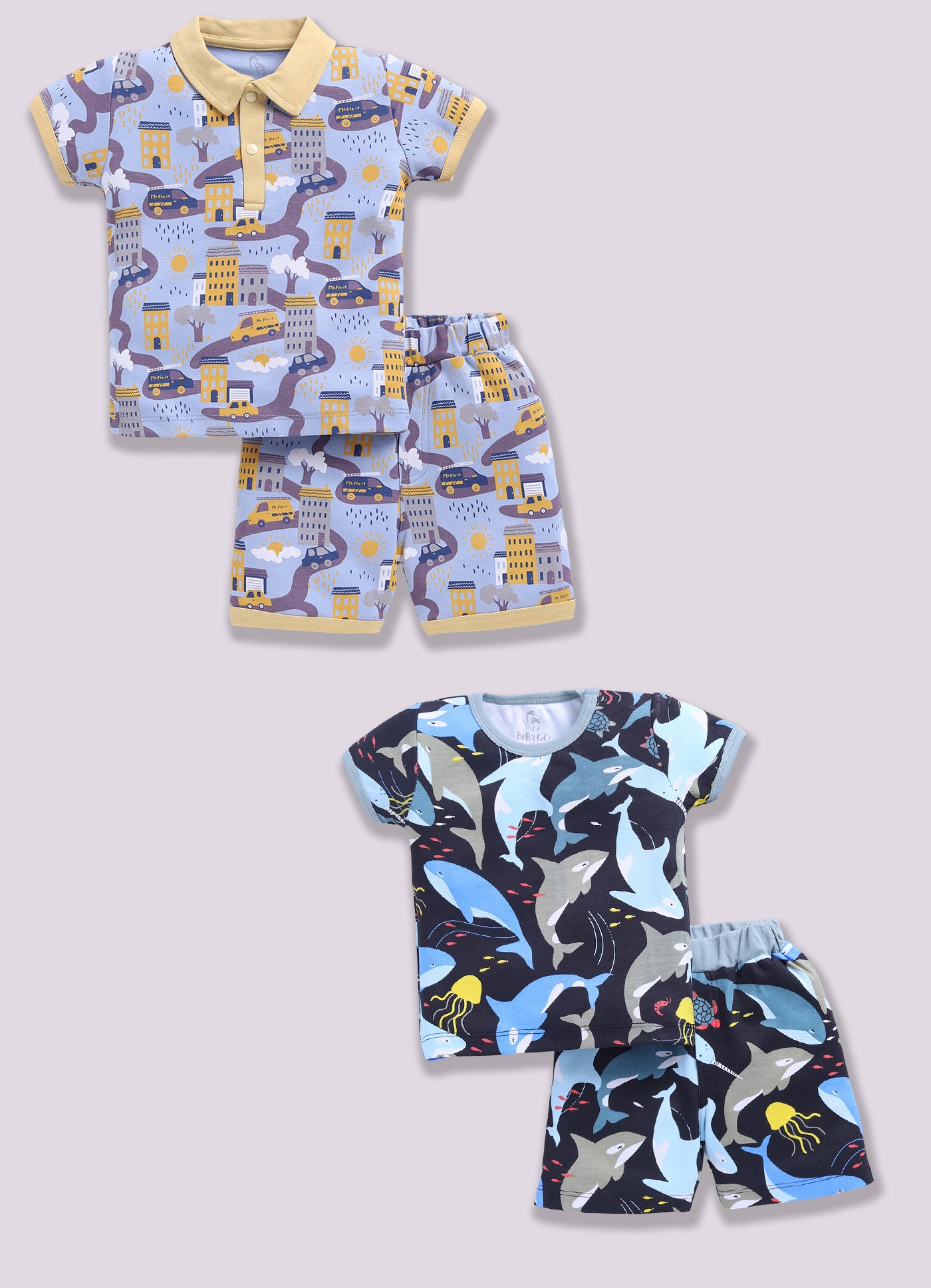 Half Sleeve Top & Bottom for Boys - Yellow & Navy