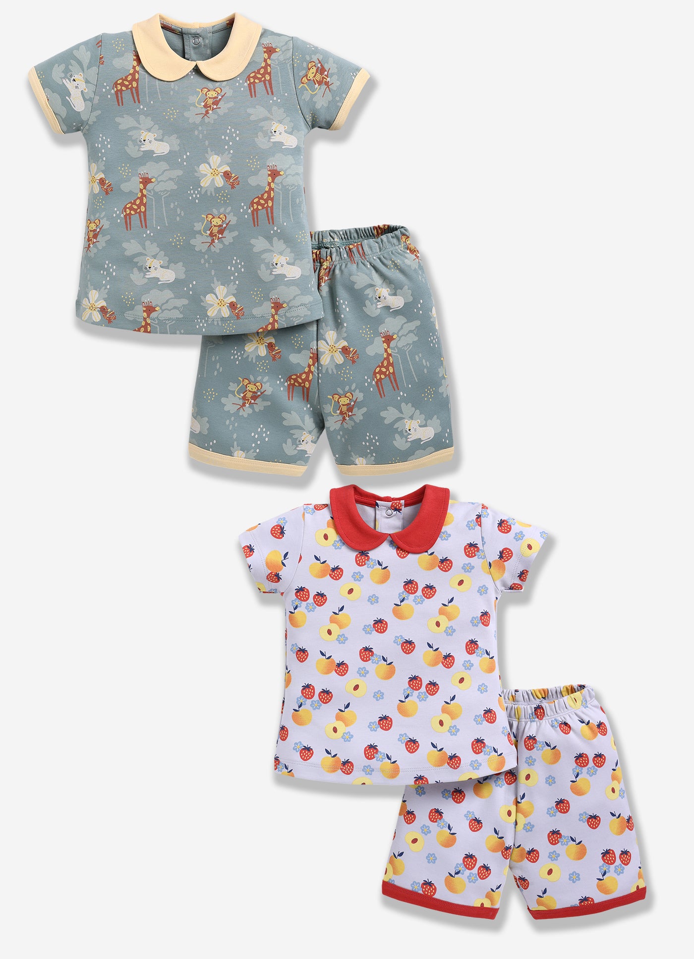 Half-Sleeve Top & Bottom For Girls - Peach & Coral