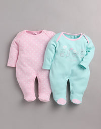 BabyGo 100% Cotton Rompers/Sleepsuits/Jumpsuit/Night Suits for Baby Girls, New-Born, infants, Pack of 2 Combo
