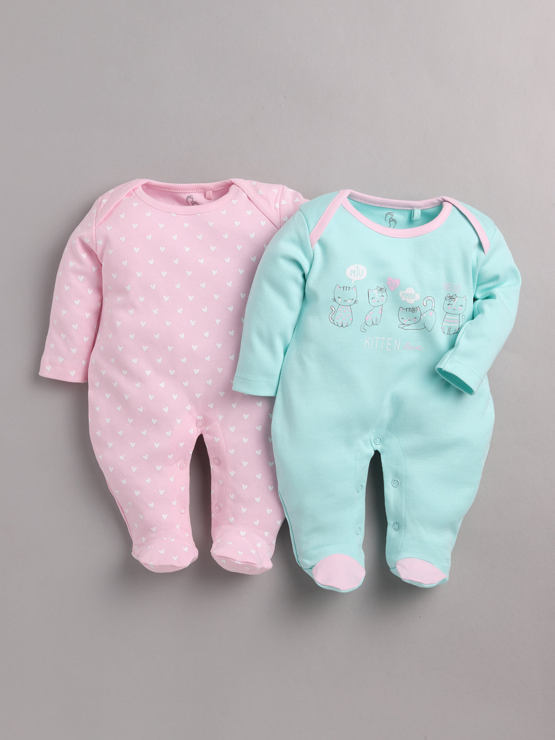 BabyGo 100% Cotton Rompers/Sleepsuits/Jumpsuit/Night Suits for Baby Girls, New-Born, infants, Pack of 2 Combo
