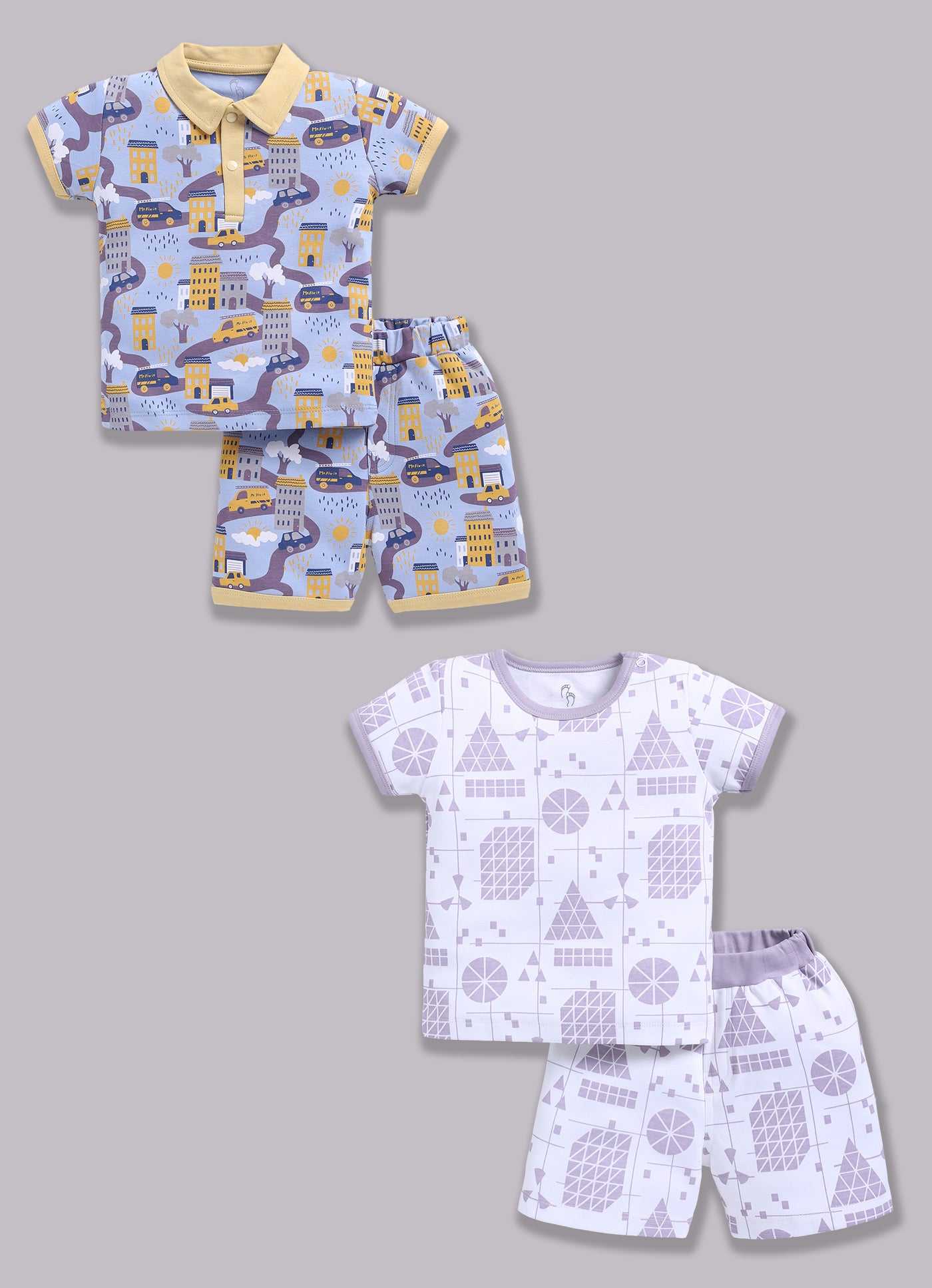 Half Sleeve Top & Bottom for Boys - Yellow & Off-White
