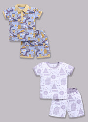 Half Sleeve Top & Bottom for Boys - Yellow & Off-White