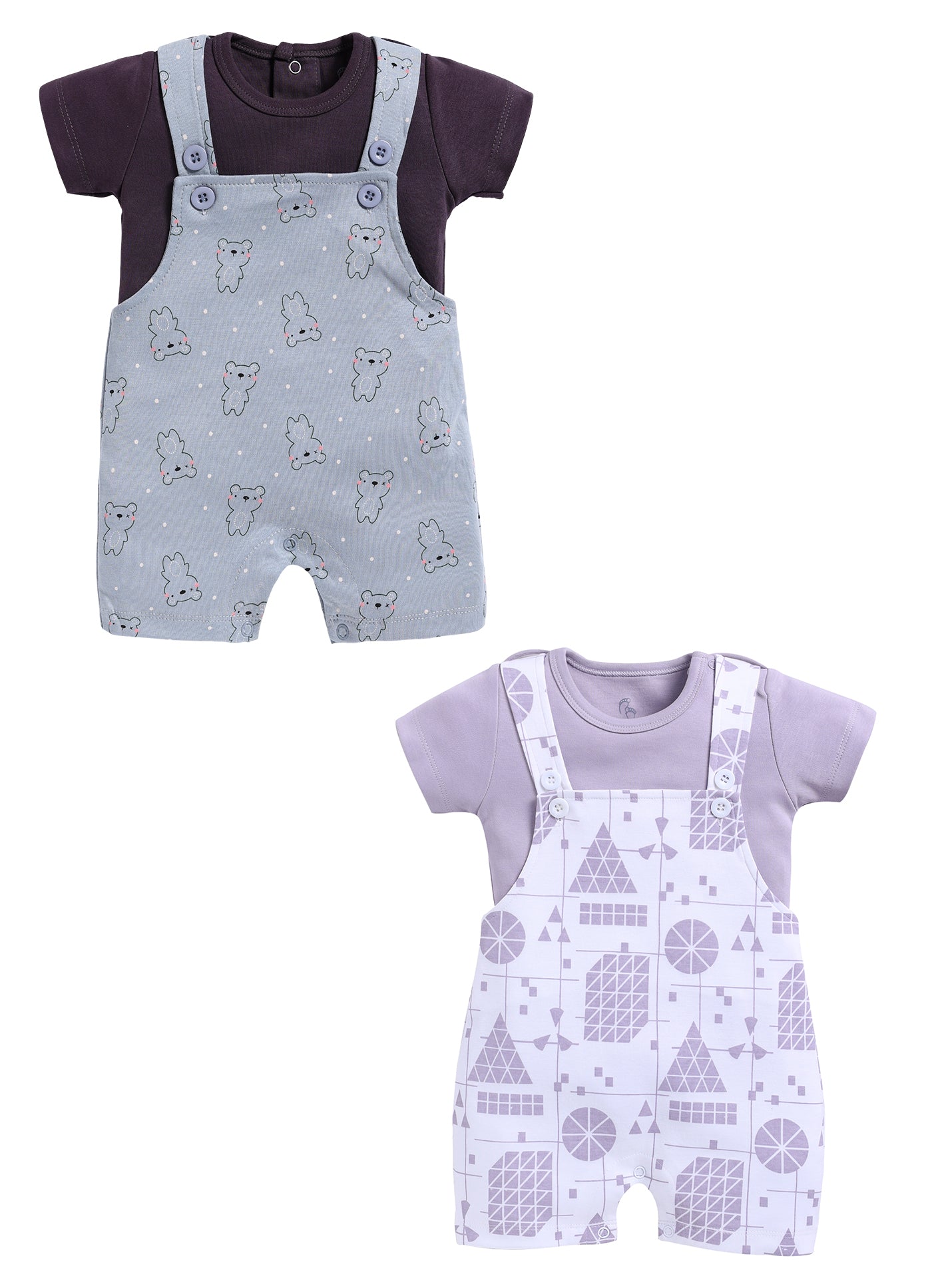 Half Sleeve Dungaree for Boys - Slate Grey & Off-White